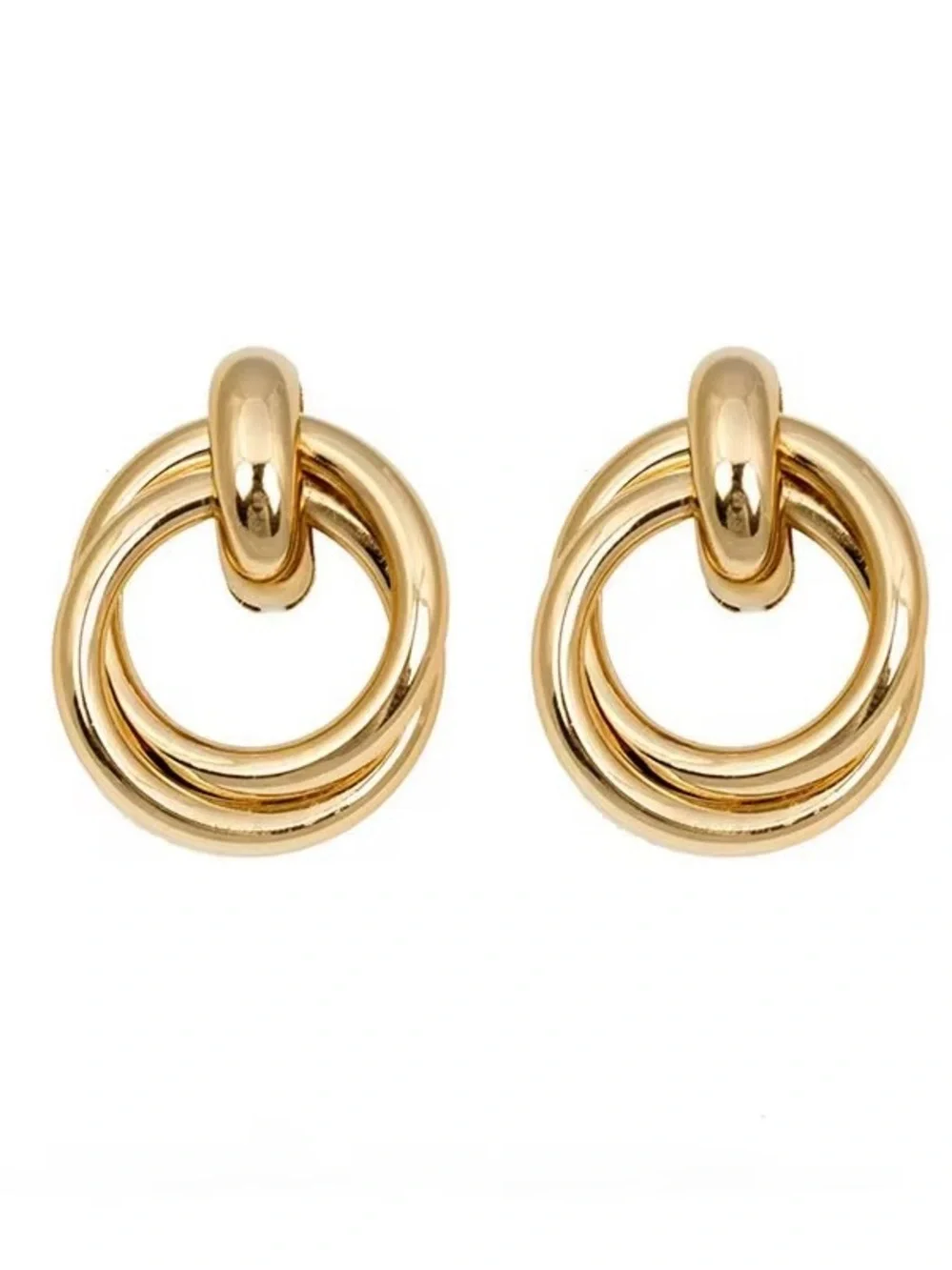 ***Classic Gold Interlocking Circle Stud Earrings - Women Jewelry